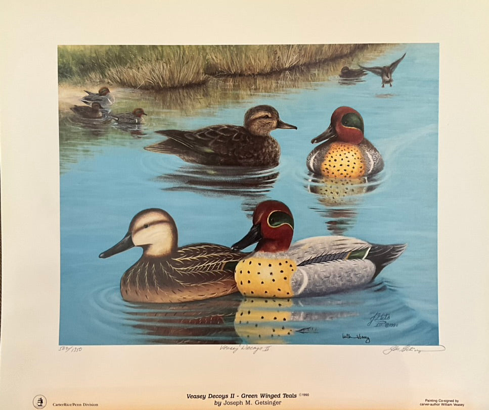 Joseph Getsinger "Veasey Decoys II-Green Winged Teals" Print